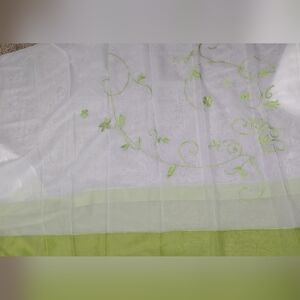 Modern Beautiful Green Sheer Embroidery Curtains Set Of 2